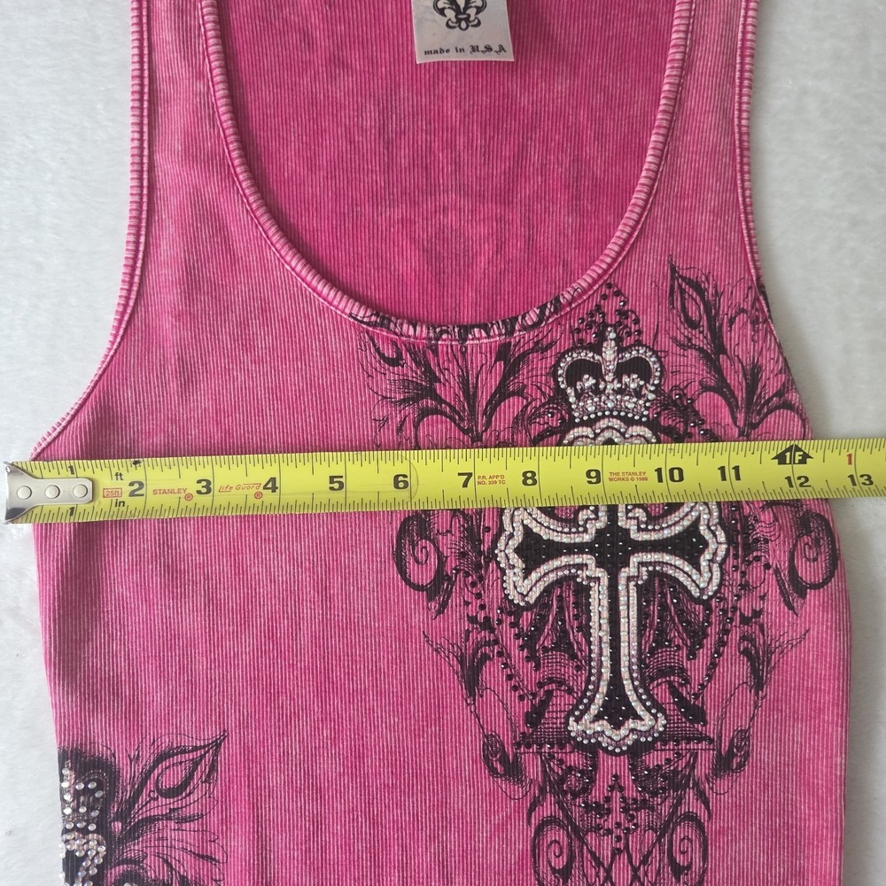 VTG Vocal Pink Tank Top Women Large Y2K Bedazzle Gems Cross Graphic - Picture 6 of 7